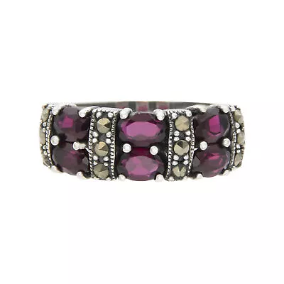 Sterling Silver Red Garnet And Marcasite Statement Ring Size 8 • $14.99