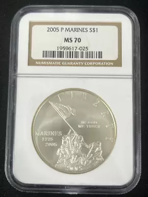 2005 P Marine Corps Commemorative Silver Dollar NGC MS70 Free Shipping • $130