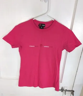 Vintage 90s Versace Sport Men XS Tshirt Hot Pink Designer Graphic Spellout  • $35