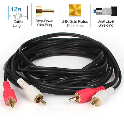 New Gold Plated 2-RCA-to-2-RCA Stereo Audio Cable For HDTV 1M 2M 3M 4M 7M 8M 15M • $9.49