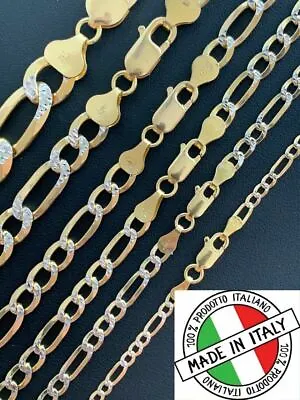 14k Gold Plated Solid 925 Sterling Silver Figaro Link Chain Two Tone Diamond Cut • $214.54