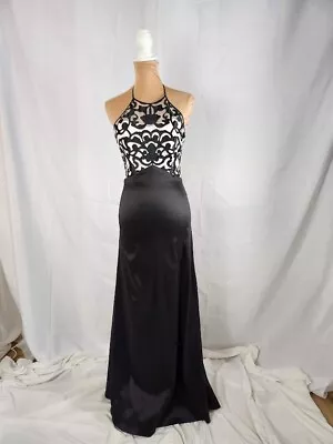 Masquerade Dress Gown Halter White Mesh  W Black Floral & Solid Blck Skirt  5/6 • $85