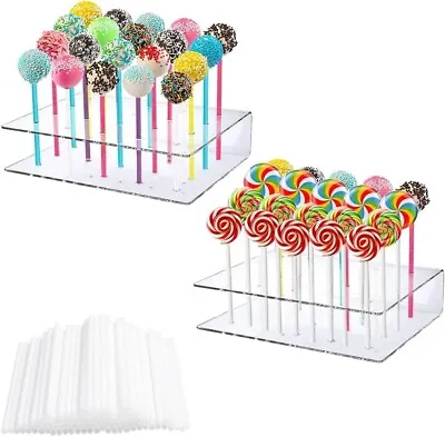 DIKEBAO 2Pcs Cake Pop Stand 20 Hole Acrylic Lollipop Holder Clear Acrylic Lollip • £16.99