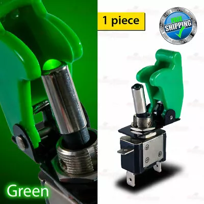 SOLID Colour Missile Cover 12V GREEN LED Light Toggle Racing 3 Pin Switch SPST • $10.80