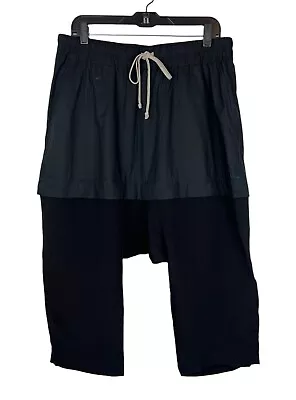 Rick Owens Black Kilted Swinger Crop Pants Size L Mens Drop Crotch Drawstring • $349.99