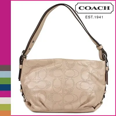 $199.99 • Buy Coach Perforated Leather Duffle Handbag 19257 Purse Color Silver/Putty 12  H NWT
