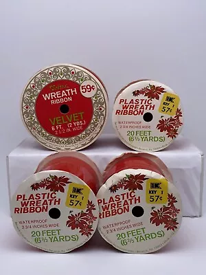 4 Rolls Vintage Berwick Industries Red Velvet & Plastic Wreath Ribbon • $11.99