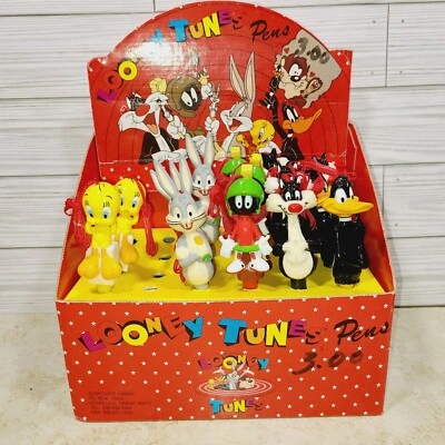 $98 • Buy 16 1990s Vintage Looney Tunes Pens W/Display Rare Find Bugs, Sylvester More NOS