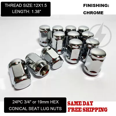 Fit GMC Canyon Envoy XL/XUV Bulge Acorn Lug Nut Conical Seat 12x1.5 Chrome 24pc • $20.76