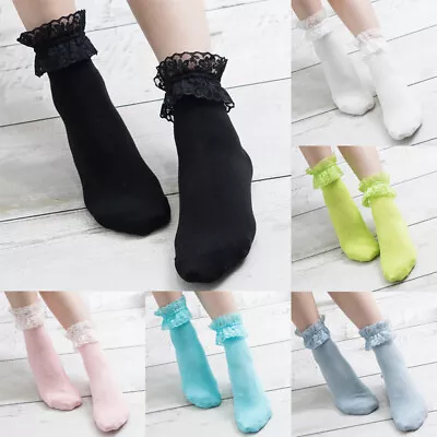 $1.98 • Buy 1Pair Women Cotton Lace Ruffle Socks Princess Middle Tube Soft Ankle Short Socks