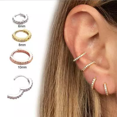 2024 Hinged  Pavé Nose Lip Ear Ring Cartilage Hoop Septum Body Piercing Zirconia • $6.99