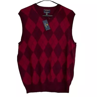 NEW NWT CLUB ROOM Argyle Sweater Vest 100% MERINO WOOL Burgundy Wine Sz MEDIUM • $29.99