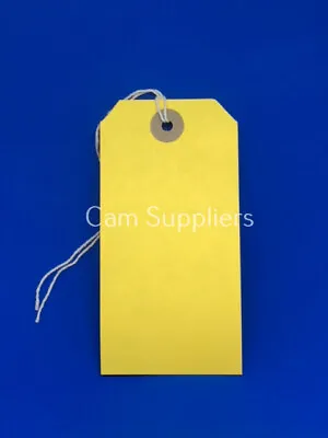 Yellow Strung Tie On Tags String Luggage Labels Wedding Craft Gift 82mm X 41mm • £0.99