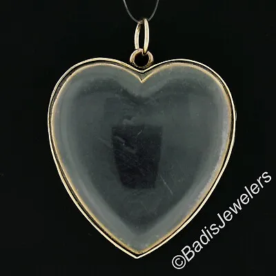 Antique Victorian 14k Yellow Gold Glass Picture Heart Large Locket Pendant • $798.40