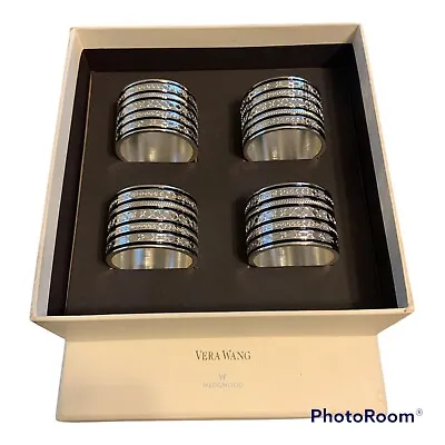 New Vera Wang Wedgwood With Love Noir Napkin Rings 4 PC Silver & Black    • $35.99
