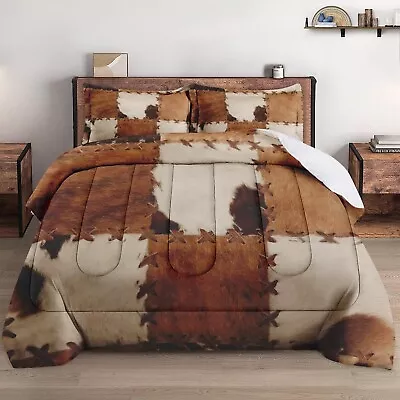 Full Size Comforter Set With 2 Pillowcases Vintage Retro Cowhide Rustic Cow ... • $92.18