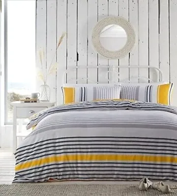 Portfolio Home Nautical Stripe Double Duvet Cover Set Double Bed Yellow • £16.99
