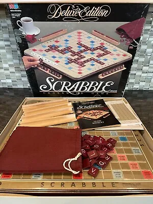 Vintage Scrabble Deluxe Edition Rotating Turntable Board Wood Holders & Tiles • $51.99