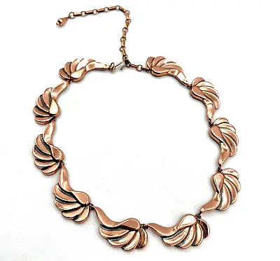 Vintage Renoir Matisse Copper Necklace Winged Art Deco Style Collar Necklace 17  • $48.95