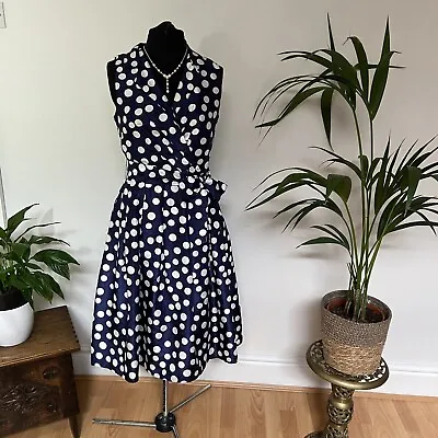 £20 • Buy Jessica Howard Blue & Cream Large Polka Dot Occasion Dress