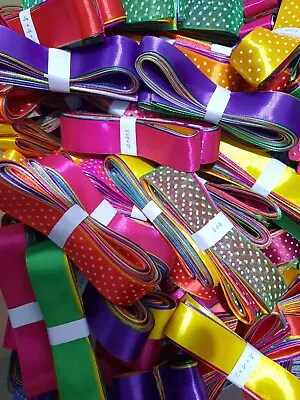 10 X 1 Metre SATIN & ORGANZA Mixed Ribbon Bundle Easter Xmas Wedding B'day Tying • £3.60