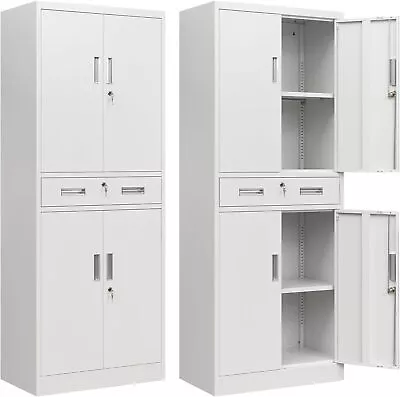 Metal Cabinet Garage Storage Cabinet With Drawer For Garage Office White • $241.49