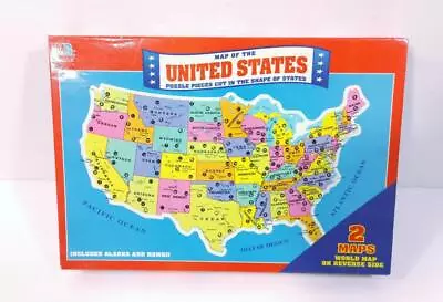 New Vintage MILTON BRADLEY United States & World JIGSAW PUZZLE Two Sided 14 X20  • $14.95