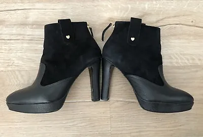 Love Moschino Suede Black Ankle Boots 8 1/2 8.5 Leather Heels Runs Small 7.5 • $59.99