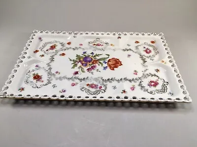 Vintage Victoria Austria Reticulated Rectangle  Dresser Tray With Floral Pattern • $14.98