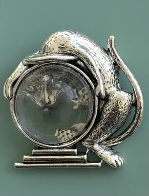 Cat Fish Bowl Vintage Style Brooch  Silver Tone  Metal • $18.98