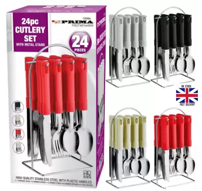 24 Pcs Stainless Steel Cutlery Set With Chrome Stand-best Xmas Gift • £9.48