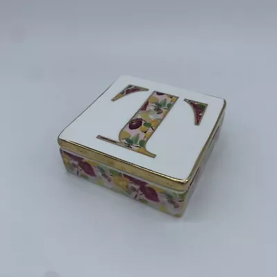 Anthropologie Monogram  T  Square Floral Porcelain Lidded Trinket Box • $14