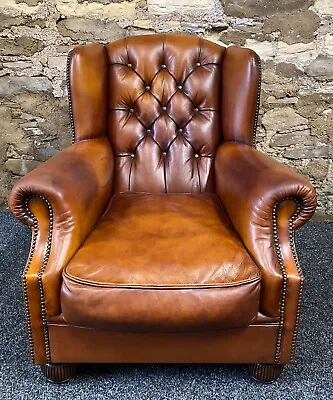 TETRAD OSKAR CHESTERFIELD Armchair TAN BUFFALO HIDE LEATHER BUTTONED • £895