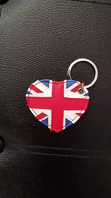 GB British Flag Union Jack Keyring Heart UK Flag Keychain Faux Leather • £1.59