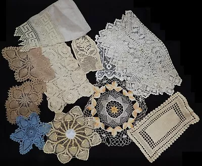 LOT Of 11 Vintage Doilies Lace Hand Crocheted Knitted Items Crafts Doll Clothing • $11.95