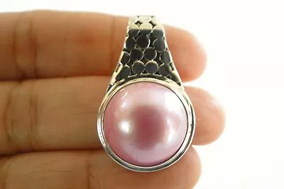 Round Pink Mabe Pearl Solitaire 925 Sterling Silver Slide Pendant • $59