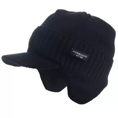 Men Knit Beanie Visor Cap For Winter Women Thick Beanie With Medium B323-black • $14.60