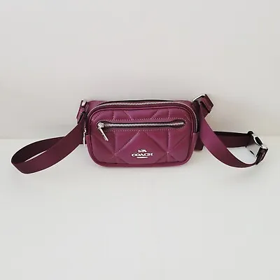 Coach CM278 Puffy Diamond Leather Mini Belt Bag Sling Fanny Pack Deep Berry • $134.25
