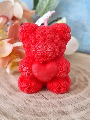Red Aroma Bear With Heart Candle With Rose Shapes Mothers Day Gift • £4.99