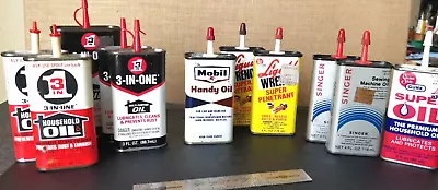 Lot Of 11 -  Vintage Oil Can Tins  Mobil Liquid Wrench USA Gas Handy Oiler • $75