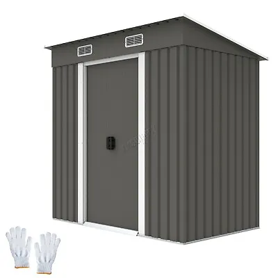 £184.99 • Buy 4X6FT Metal Garden Shed Pent Roof With Free Foundation Base Storage House Grey