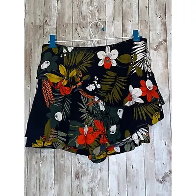 Women's Zara Basic Floral Flowy Skort Size Medium Zipper In Back Shorts Skirt • $14.95