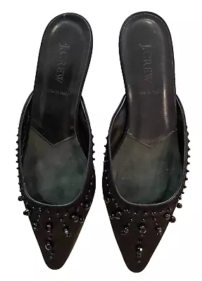 J. Crew Black Satin Beaded Mules Flats Shoes Size 8 Fancy And Comfortable SlipIn • $34.99