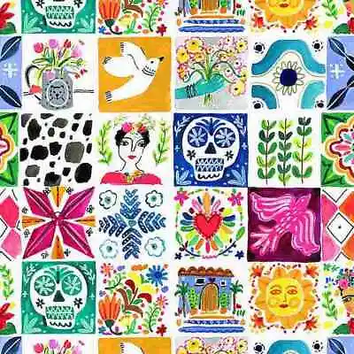 Tiles White Dear Stella Fabric PER HALF METRE DAW1502 Mexico Frida • £10.50