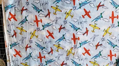 Many Airplanes Vintage Designs Cotton Fabric 1.67 Yds Pattern # CP234536 Flying • $9.95