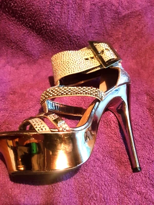 Silver Party Stiletto Shoes Dance Club Trans River Island Disco Diamonds Studs • £17.99