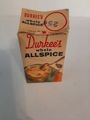 Vintage Durkee's Spice Box Whole Allspice 1 1/4 Oz ~ 3/4 Full W/recipes • $5.96