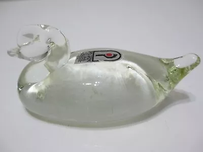 Vintage Pilgrim Glass Duck Figurine Handmade 1960s Clear Glass LABEL 1 1/2  T • $20.89