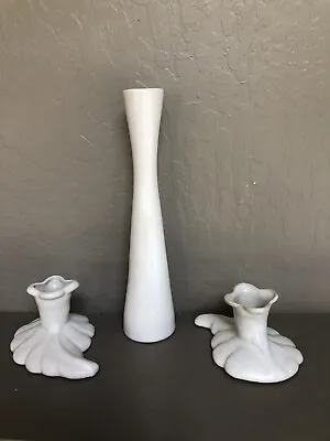3  Van Briggle Pottery Pieces  Bud Vase And 2 Candle Holders • $40
