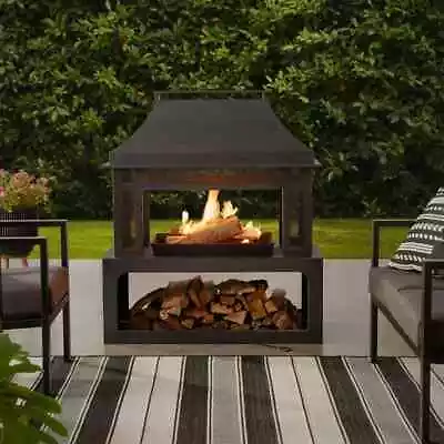 45Inch Outdoor Steel Fireplace With Chimney Patio Fire Pit Backyard Wood Burning • $184.99